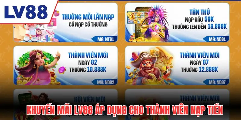 Các khuyến mãi LV88 áp dụng cho thành viên nạp tiền