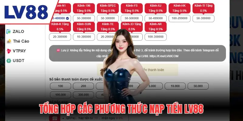Tổng hợp các phương thức nạp tiền LV88